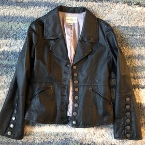 Wilson’s leather jacket black Medium Moto vintage bell sleeves stylish biker